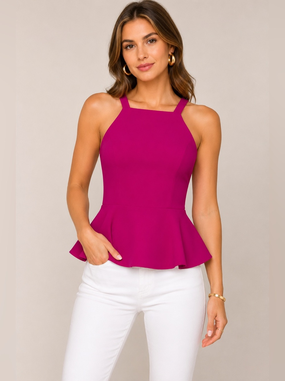 Amanda Uprichard Magenta Jessamyn High Neck Peplum Blouse Sz S Elegant Feminine